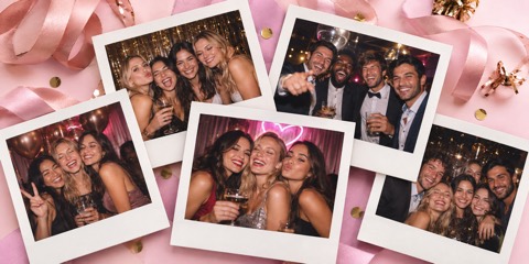 Polaroid-Fotos von feiernden Gästen